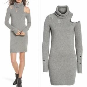 Pam&Gela Distressed Cutout Turtleneck Sweater Dress